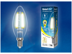 LED-C35-6W/WW/E14/CL GLA01TR Лампа светодиодная. Форма свеча, прозрачная. Серия Air. Теплый белый свет (3000K).