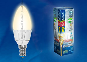 LED-C37-6W/WW/E14/FR/DIM PLP01WH Лампа светодиодная диммируемая. Форма свеча, матовая. Серия Palazzo. Теплый белый свет.