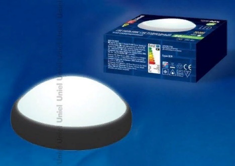 ULW-R03-8W/NW IP65 BLACK Круг. Светильник светодиодный влагозащищенный (пластиковый корпус). 8Вт, 560 Лм, 4500 К (белый свет), IP65, 220В. Цвет корпуса - черный. Упаковка коробка