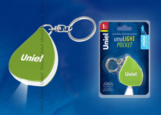 S-KL016-C Green Фонарь-брелок Uniel Little light – pocket, пластиковый корпус, 1 LED, 2xCR1220 в/к