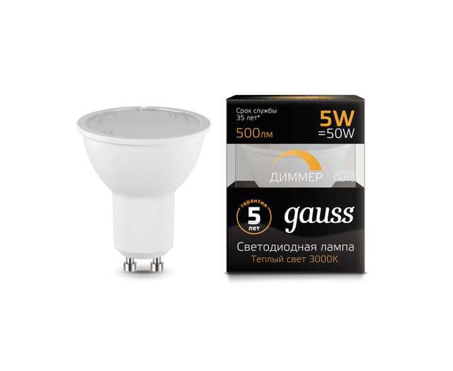  Gauss LED MR16 GU10-dim 5W 500lm 3000K 