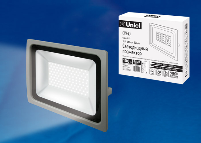 ULF-F16-100W/NW IP65 185-240В SILVER Прожектор светодиодный. Белый свет.