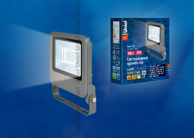 ULF-F17-10W/NW IP65 195-240В SILVER Светодиодный прожектор 10 Вт  Белый свет.
