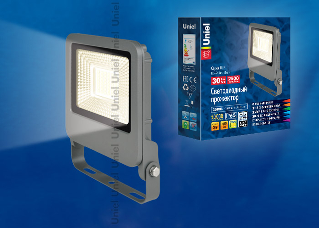 ULF-F17-30W/WW IP65 195-240В SILVER Светодиодный прожектор 30 Вт Теплый белый свет.