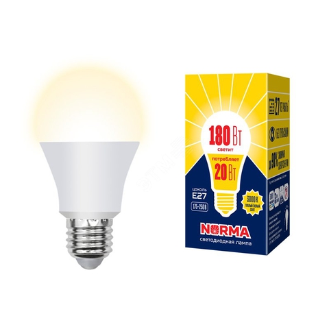 LED-A65-20W/WW/E27/FR/NR Лампа светодиодная. Форма A, матовая. Серия Norma. Теплый белый свет (3000K)