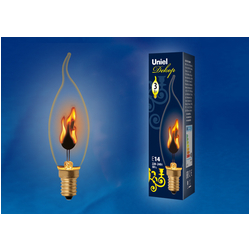 IL-N-CW35-3/RED-FLAME/E14/CL Лампа декоративная с типом свечения эффект пламени. Форма «свеча на ветру», прозрачная.