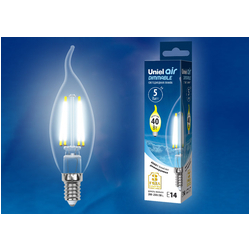 LED-CW35-5W/NW/E14/CL/DIM GLA01TR Лампа светодиодная диммируемая. Форма свеча на ветру, прозрачная. Серия Air. Белый свет (4000K)